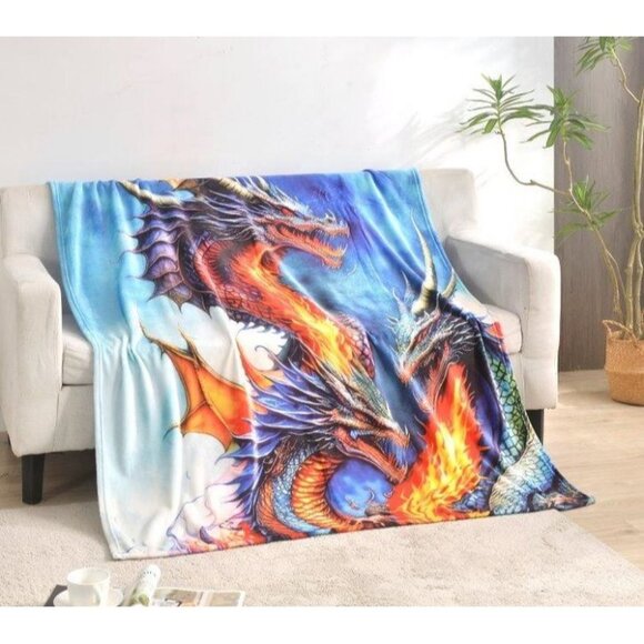 New Three Headed Dragon Plush Throw Blanket Mystical Gift Chinese Dragons SOFT - Picture 4 of 6